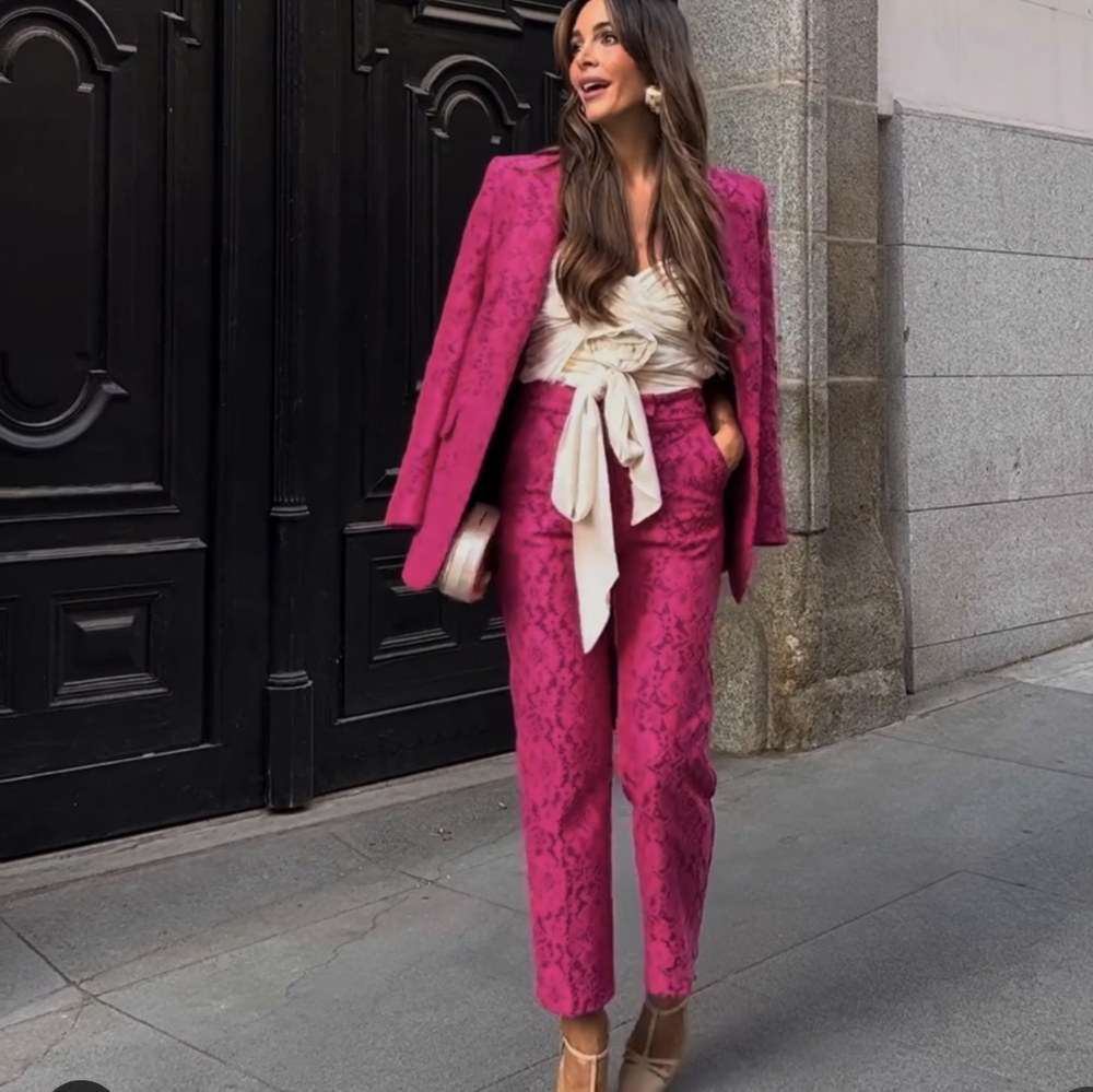 ZARA WOMAN NWT SS22 FUCHSIA LACE ANKLE PANTS ALL SIZES REF: 8475/579